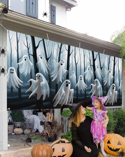 Halloween Ghost Decor Garage Door Cover 7x8ft Black