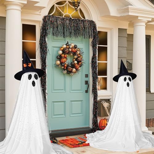 2Packs Halloween Ghost Decorations with Remote Control String Lights