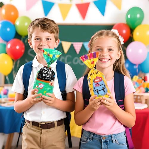 100 Pieces Back to School Cellophane Bags with Twist Ties