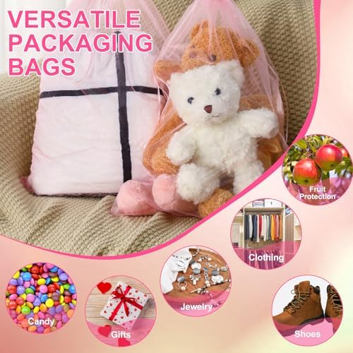 Sweetude 30 Pcs Extra Large Pink Drawstring Organza Bags
