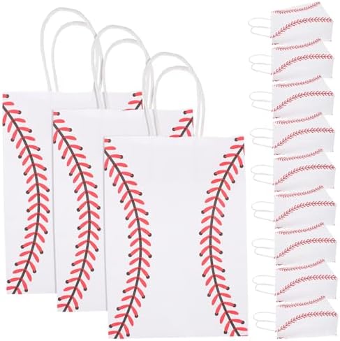 SHOWERORO 12pcs White Kraft Paper Baseball Party Bags