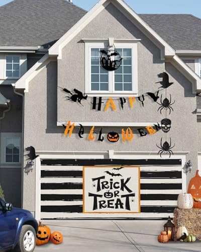 IDOWMAT Black Quotes Trick Or Treat Garage Door Cover 7x8ft