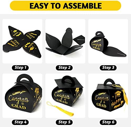 30 Pcs Black and Gold Graduation Cap Gift Boxes with Tassel