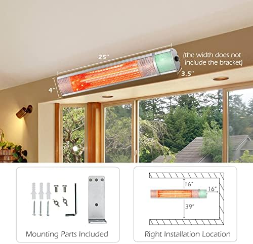 Tangkula 1500W Wall Mounted Patio Heater with Remote Control and 3 Power Settings
