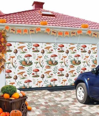 Pastoral Mushroom Garage Door Cover 7x8ft Hanging Banner