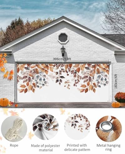 Brown Eucalyptus Leaves Garage Door Cover 7x8ft