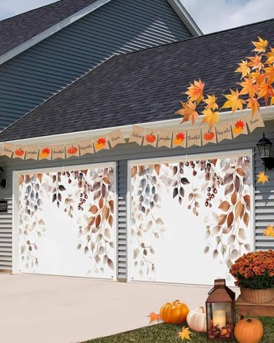 Brown Eucalyptus Leaves Garage Door Cover 7x8ft