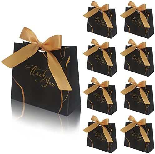 30 Pack Small Thank You Gift Bags with Gold Bow