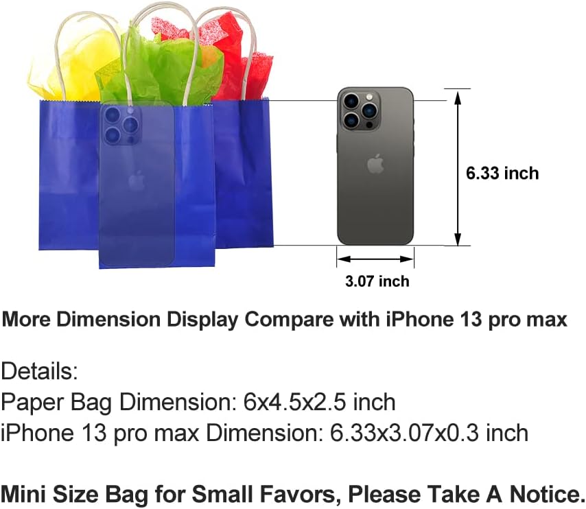 AWELL Small Blue Paper Bag with Handle 6x45x25 Inch for Wedding