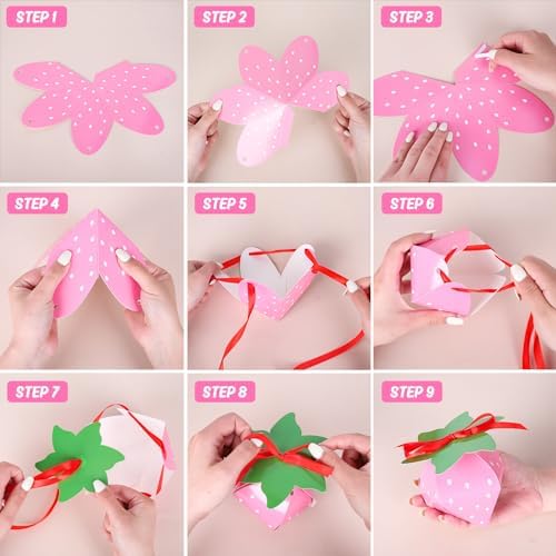 24Pcs Strawberry Shaped Treat Boxes with Ribbon Tape for Party Favors