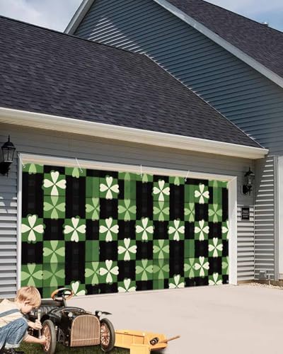 7x8ft St Patricks Day Plaid Garage Door Cover with Grommets