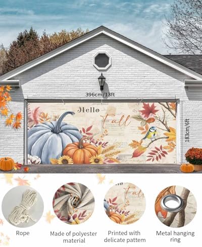 Fall Garage Door Banner 7x8 ft Hello Pumpkin Decor