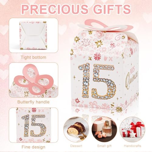 Qonmpcvu 50PCS 15th Birthday Gift Boxes Rose Gold Decor