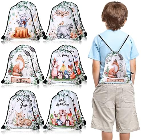 12Pcs Woodland Themed Drawstring Bags for Parties