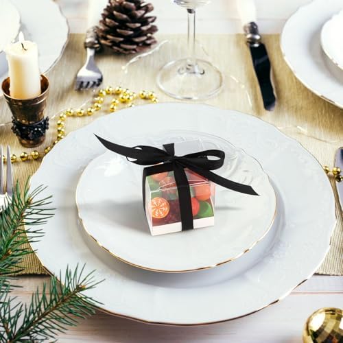 Hxezoc 50 Pack Clear Favor Boxes 2x2x2 Inches with Black Ribbons