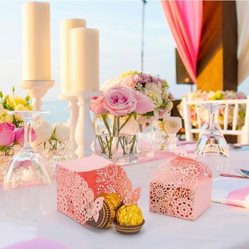 50pcs Pink Laser Cut Butterfly Favor Boxes