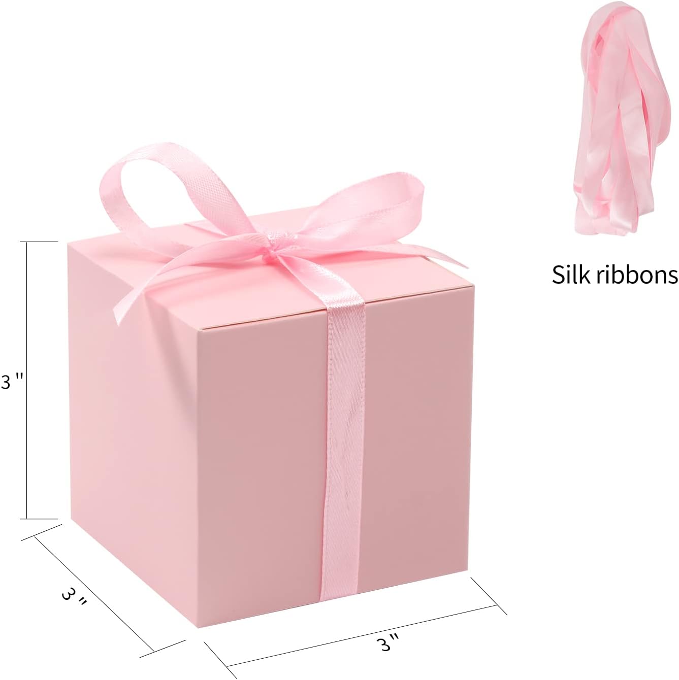 COTOPHER 100pcs 2x2x2 Inch Pink Gift Boxes with Ribbons