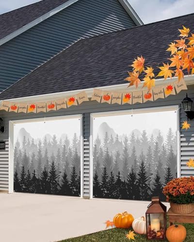 IDOWMAT Black Gray Gradient Trees Garage Door Cover 7x8ft