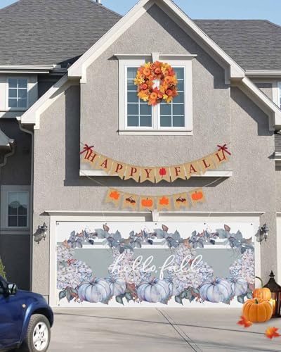 Thanksgiving Pumpkin Floral Garland Garage Door Cover 7x8ft