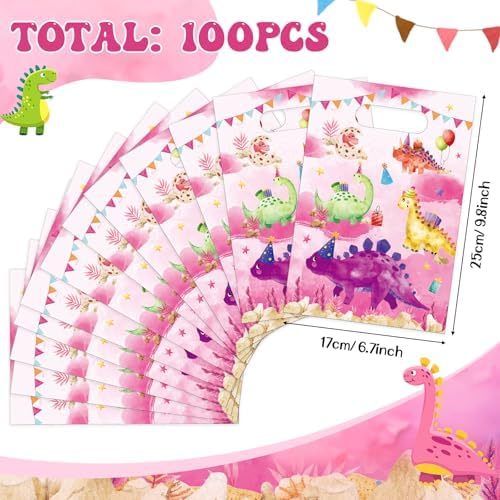 100 Pcs Watercolor Dinosaur Party Favor Bags