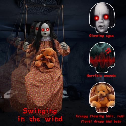 Scary Halloween Hanging Girl Prop with Sound and Light