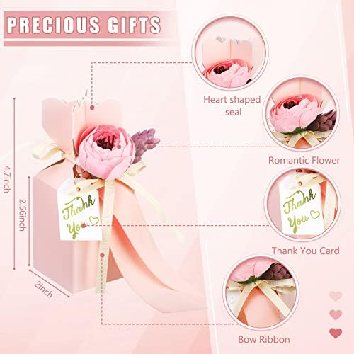 TaoBary 50 Pcs Pink Wedding Gift Boxes with Bow and Flower