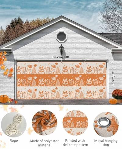 IDOWMAT Autumn Flower Leaf Garage Door Cover 7x16ft