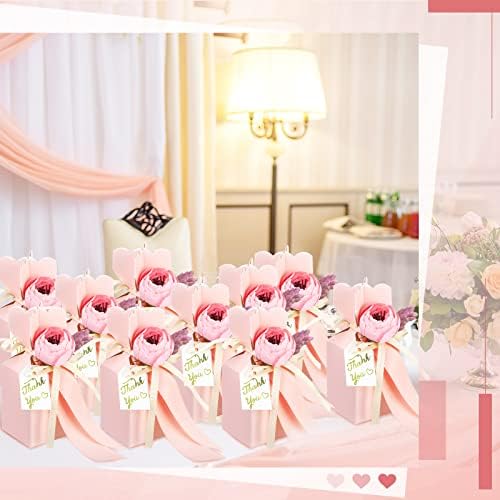 TaoBary 50 Pcs Pink Wedding Gift Boxes with Bow and Flower