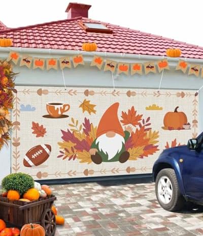 Fall Garage Door Banner 7x8 ft Gnome Pumpkin Decoration
