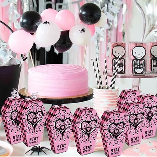 HOMEZZO 24 Pink Spider Web Coffin Boxes Halloween Decor