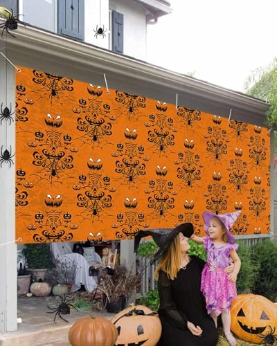 IDOWMAT Halloween Ghost Face and Spiders Web Garage Door Cover 7x16ft