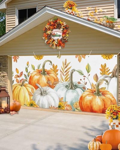 Thanksgiving Fall Pumpkin Floral Garage Door Cover 7x8ft