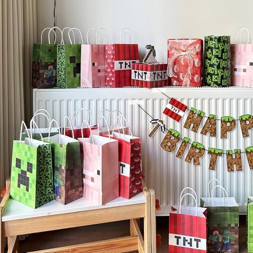 16pcs Pixel Game Party Gift Bags with Handle