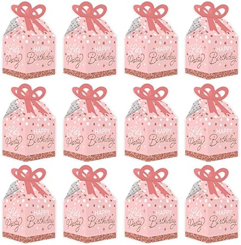 Big Dot of Happiness Pink Rose Gold Birthday Bow Boxes Set of 12