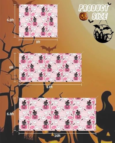 IDOWMAT Cartoon Pumpkin Cat Broom Garage Door Cover 6x13ft