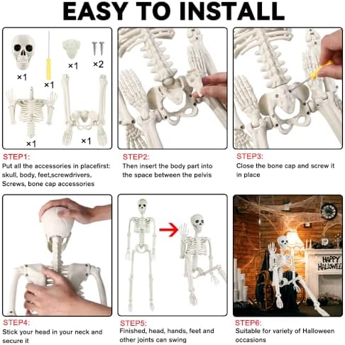 YUJUN 3ft Halloween Skeleton Decorations with Movable Joints