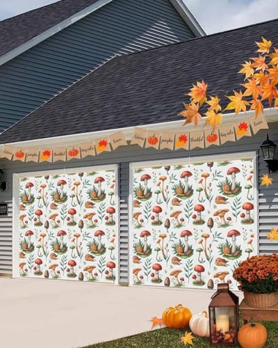 Pastoral Mushroom Garage Door Cover 7x8ft Hanging Banner