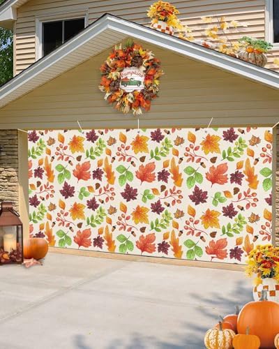 Thanksgiving Fall Leaf Garage Door Cover 7x8ft