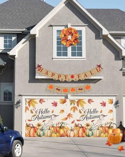 Fall Garage Door Banner 7x8 ft Hello Autumn Decor