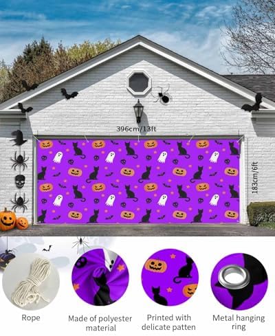 Halloween Ghost Pumpkin Garage Door Cover 7x8ft Purple