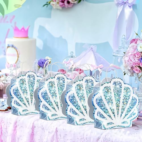 Sariiraw 16 Pack Holographic Seashell Gift Bags with Handles