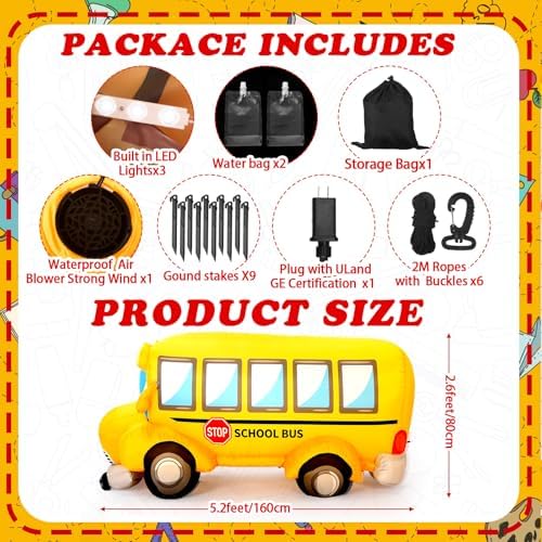 Honoson 5 ft Inflatable School Bus Decor with LED Lights