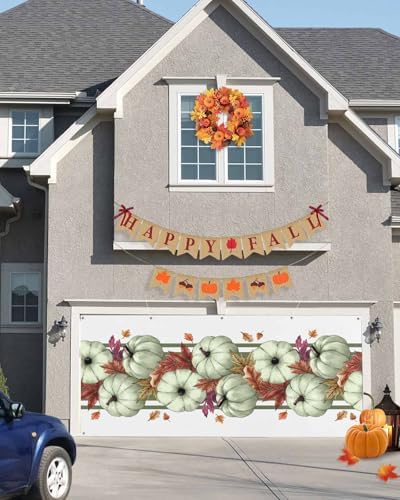 Thanksgiving Sage Green Pumpkin Garage Door Cover 7x8ft