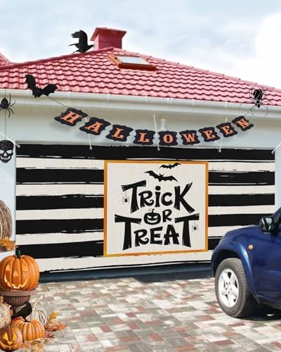 IDOWMAT Black Quotes Trick Or Treat Garage Door Cover 7x8ft