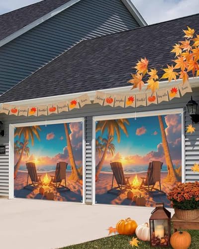 Autumn Bonfire Chair Garage Door Cover 7x8ft with Grommets