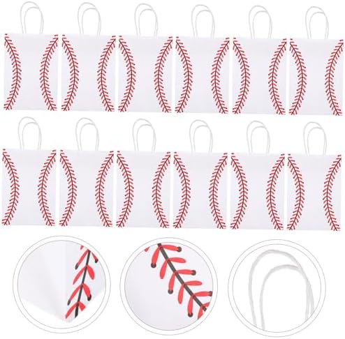 SHOWERORO 12pcs White Kraft Paper Baseball Party Bags