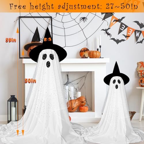 2Packs Halloween Ghost Decorations with Remote Control String Lights