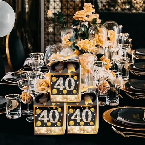 50 Gold Themed Square Birthday Favor Boxes