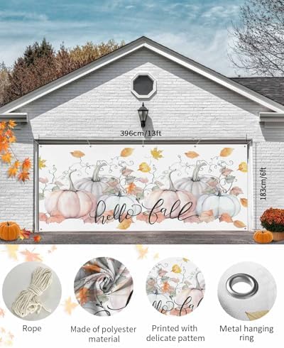IDOWMAT Fall Thanksgiving Pumpkin Vine Leaf Garage Door Cover 7x8ft