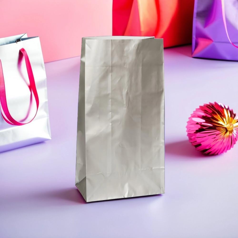 Sparkling Silver Metallic Paper Party Bags Pack of 10